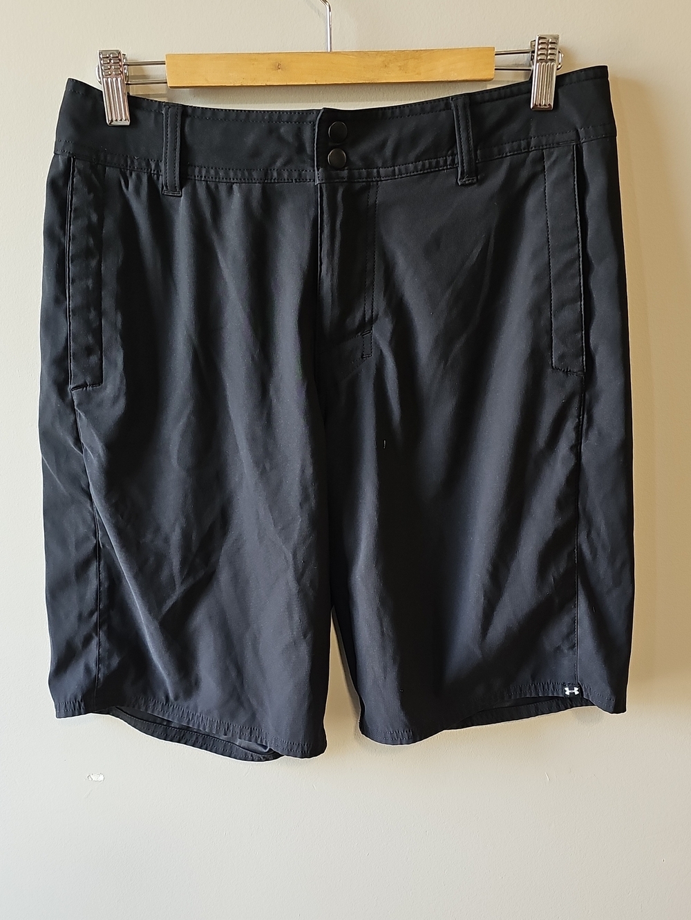 Under Armour Men's 32" Black Athletic Shorts with Dual-Button Waist